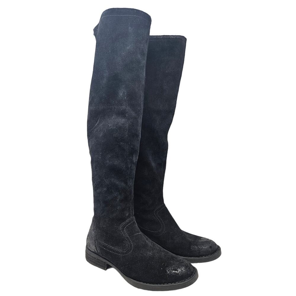 Born 6 Black Suede Leather Tall Riding Boot Minimalist Rustic Boho Zipper